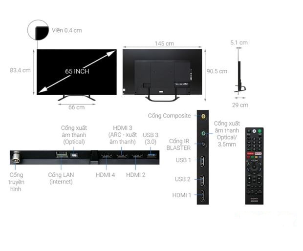 Kích thước tivi Sony 65 inch Oled