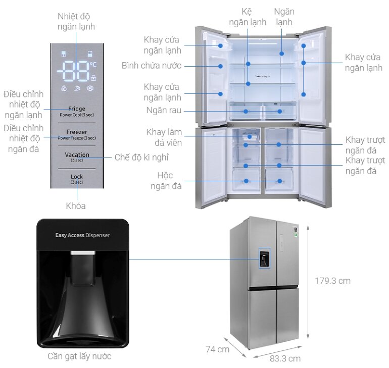 Tủ lạnh Samsung 4 cánh Inverter RF48A4010M9/SV dung tích 488 lít
