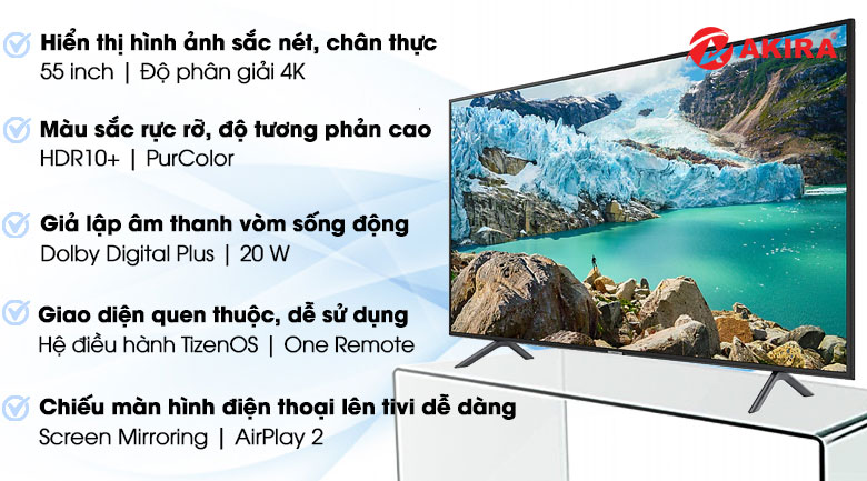 tivi samsung 55 inch ru7200 trang bị nhiều tính năng nổi bật