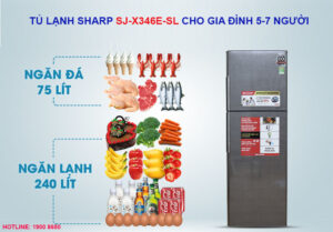 Tủ lạnh Sharp SJ-X346E-SL cho gia đình 5-7 người