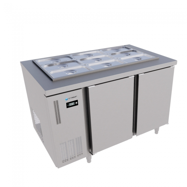 Tủ bàn salad Icymax 2 cánh inox 1200x750 ISR-2S127