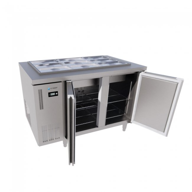 Tủ bàn salad Icymax 2 cánh inox 1200x750 ISR-2S127