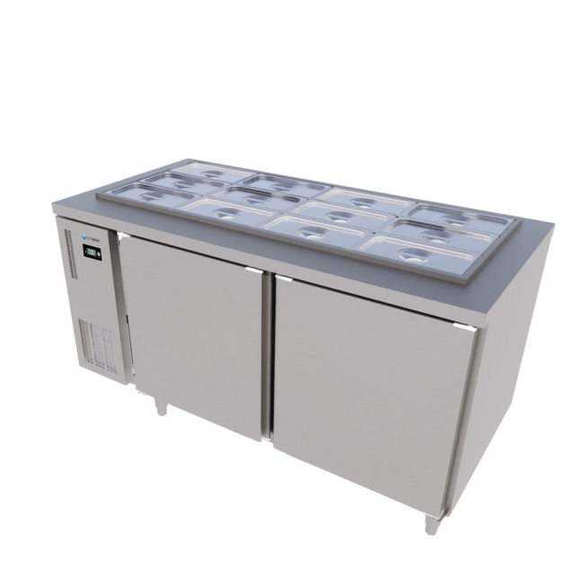 Tủ bàn salad Icymax 2 cánh inox 1500x750 ISR-2S157