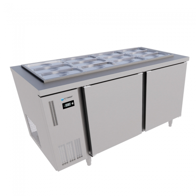 Tủ bàn salad Icymax 2 cánh inox 1500x750 ISR-2S157