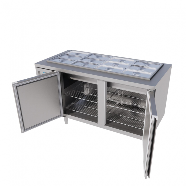 Tủ bàn salad Icymax 2 cánh inox 1500x750 ISR-2S157