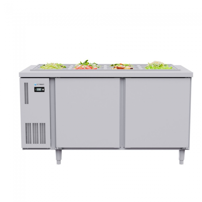 Tủ bàn salad Icymax 2 cánh inox 1500x750 ISR-2S157