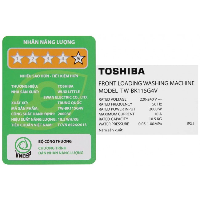 Máy giặt Toshiba Inverter 10.5 Kg TW-BK115G4V (MG)