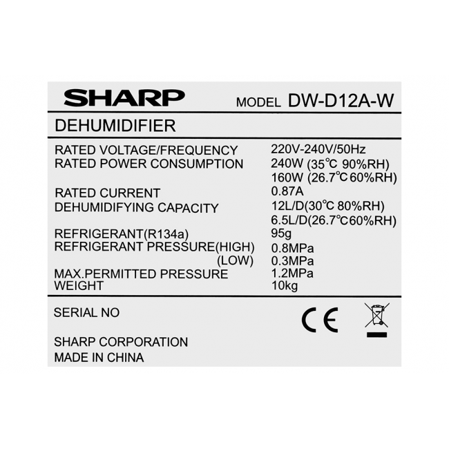 Máy hút ẩm lọc không khí Sharp DW-D12A-W