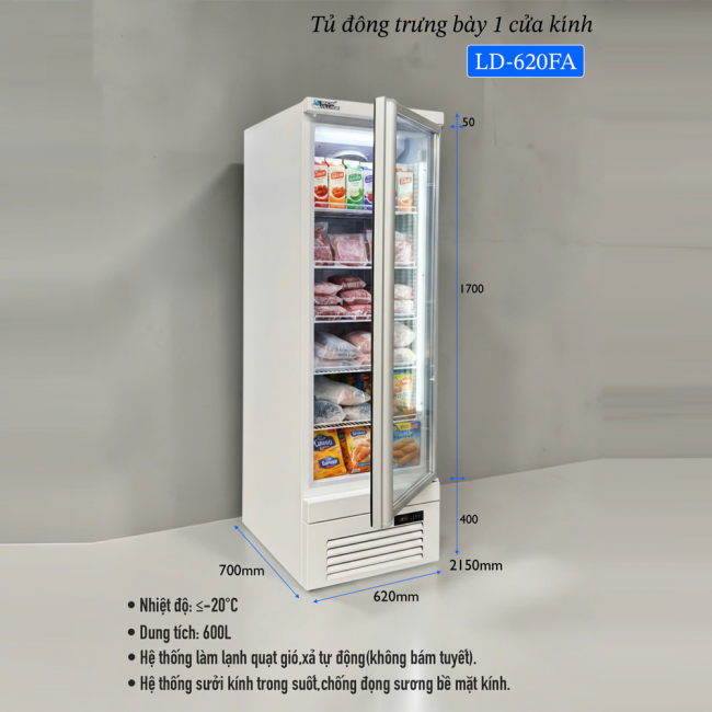 Tủ đông trưng bày 1 cửa kính LD-620FA Tủ đông trưng bày 1 cửa kính LD-620FA