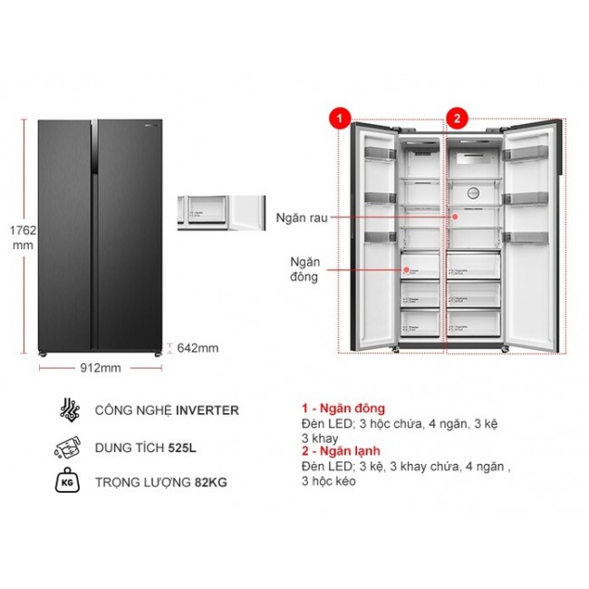 Tủ lạnh Side by Side Hitachi Inverter 525 lít HRSN9552DDXVN