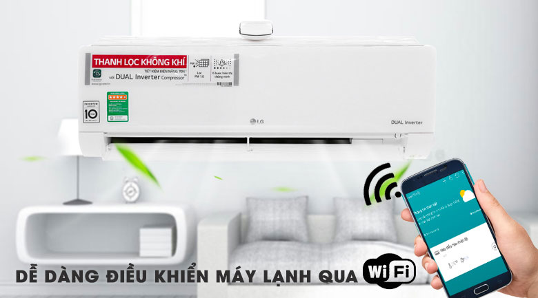 Máy lạnh LG 1.5 HP còn được tích hợp Wifi, cho phép điều khiển bằng điện thoại thông minh