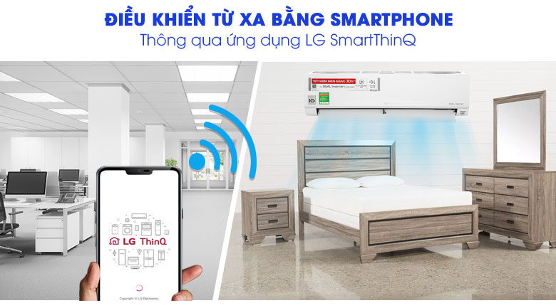 Tiện lợi hơn khi có thể điều khiển bằng điện thoại từ xa thông qua ứng dụng LG SmartThinQ