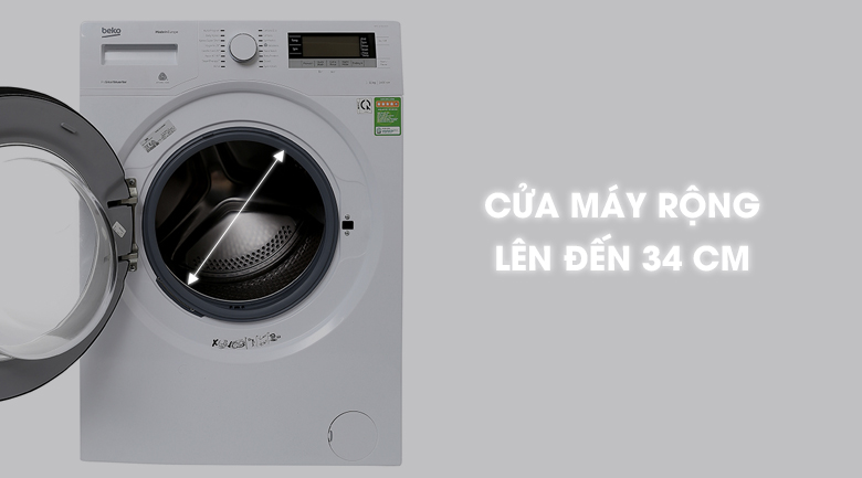  Cửa máy rộng lên đến 34 cm thuận tiện khi bạn lấy và bỏ quần áo vào giặt