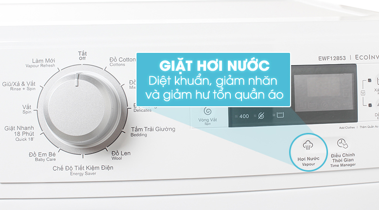 máy giặt inverter electrolux ewf12853 giặt hơi nước