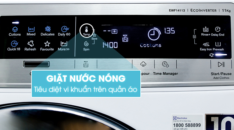 máy giặt inverter electrolux ewf14113 giặt nước nóng
