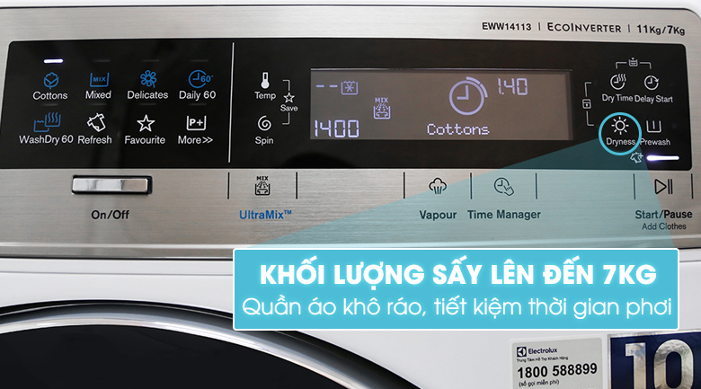 máy giặt sấy inverter electrolux eww14113 khối lượng sấy 7kg