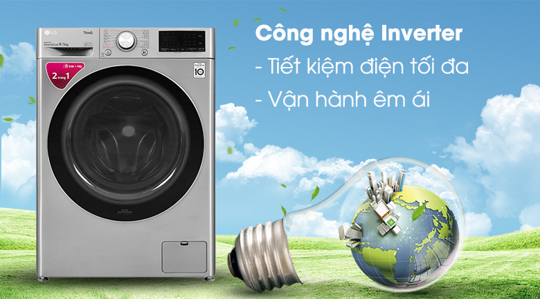 Máy giặt sấy LG FV1409G4V sử dụng công nghệ Inverter siêu tiết kiệm điện năng