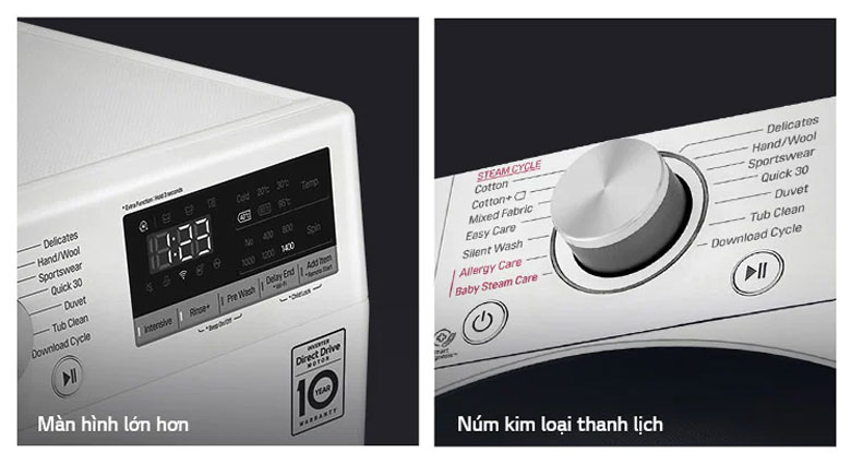 Máy giặt sấy LG Inverter 11kg FV1411D4W lồng ngang - Điều khiển dễ dàng với núm xoay