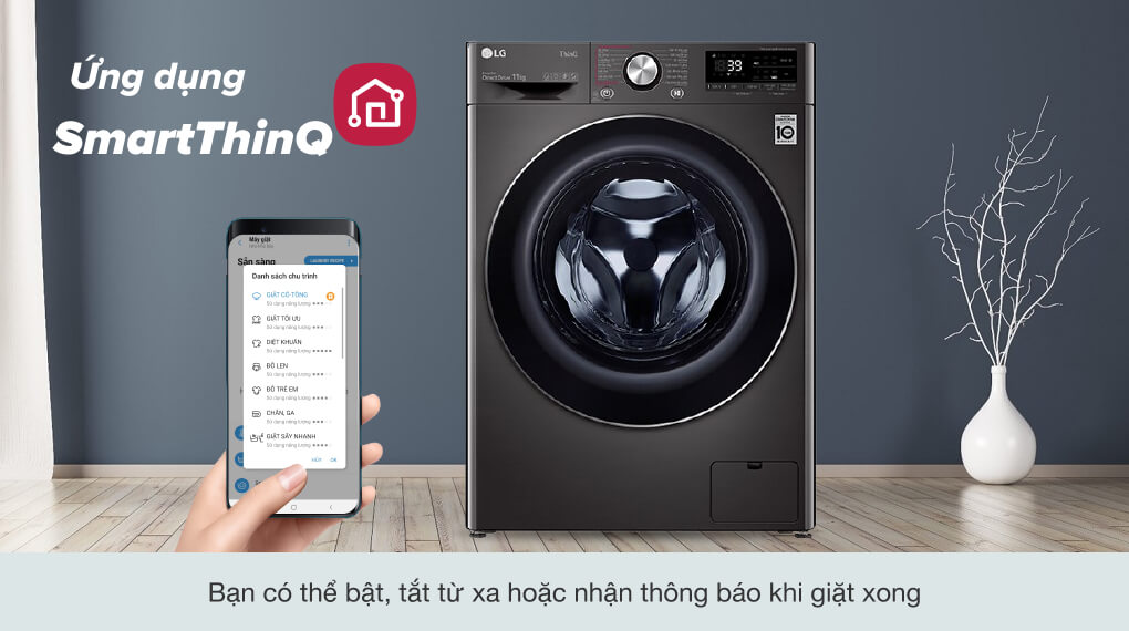 Máy giặt LG Inverter 10 kg FV1410S3B - Điều khiển máy giặt từ xa thuận tiện với ứng dụng Smart ThinQ