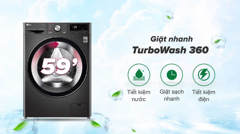 Máy giặt LG Inverter 11 kg FV1411S3B - Giặt nhanh TurboWash 360