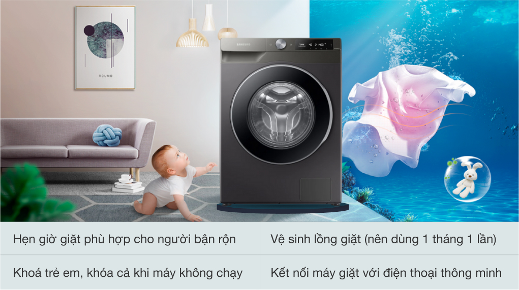 Máy giặt Samsung Inverter WW90T634DLN/SV 9 kg