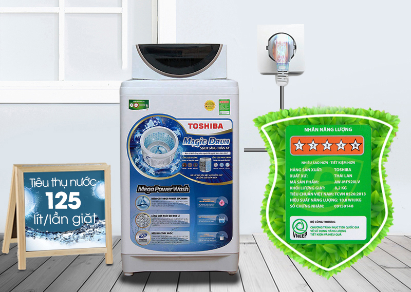 máy giặt toshiba aw-mf920lvwk tiết kiệm điện năng và nước