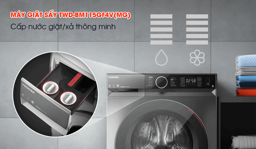 Máy giặt TWD-BM115GF4V(MG) cấp nước giặt/xả thông minh