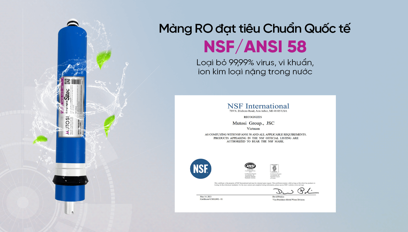 Màng RO Mutosi Slitec đạt chứng nhận quốc tế NSF/ANSI 58