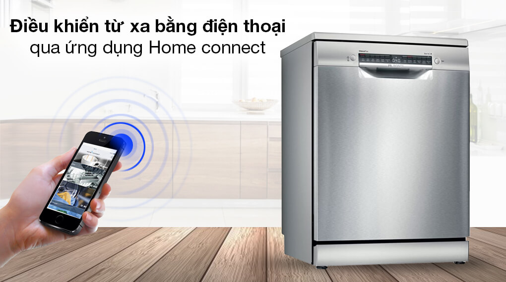 Máy rửa chén độc lập Bosch SMS4IVI01P - Với chức năng Remote start, dễ dàng điều khiển bằng smartphone cùng ứng dụng Home connect