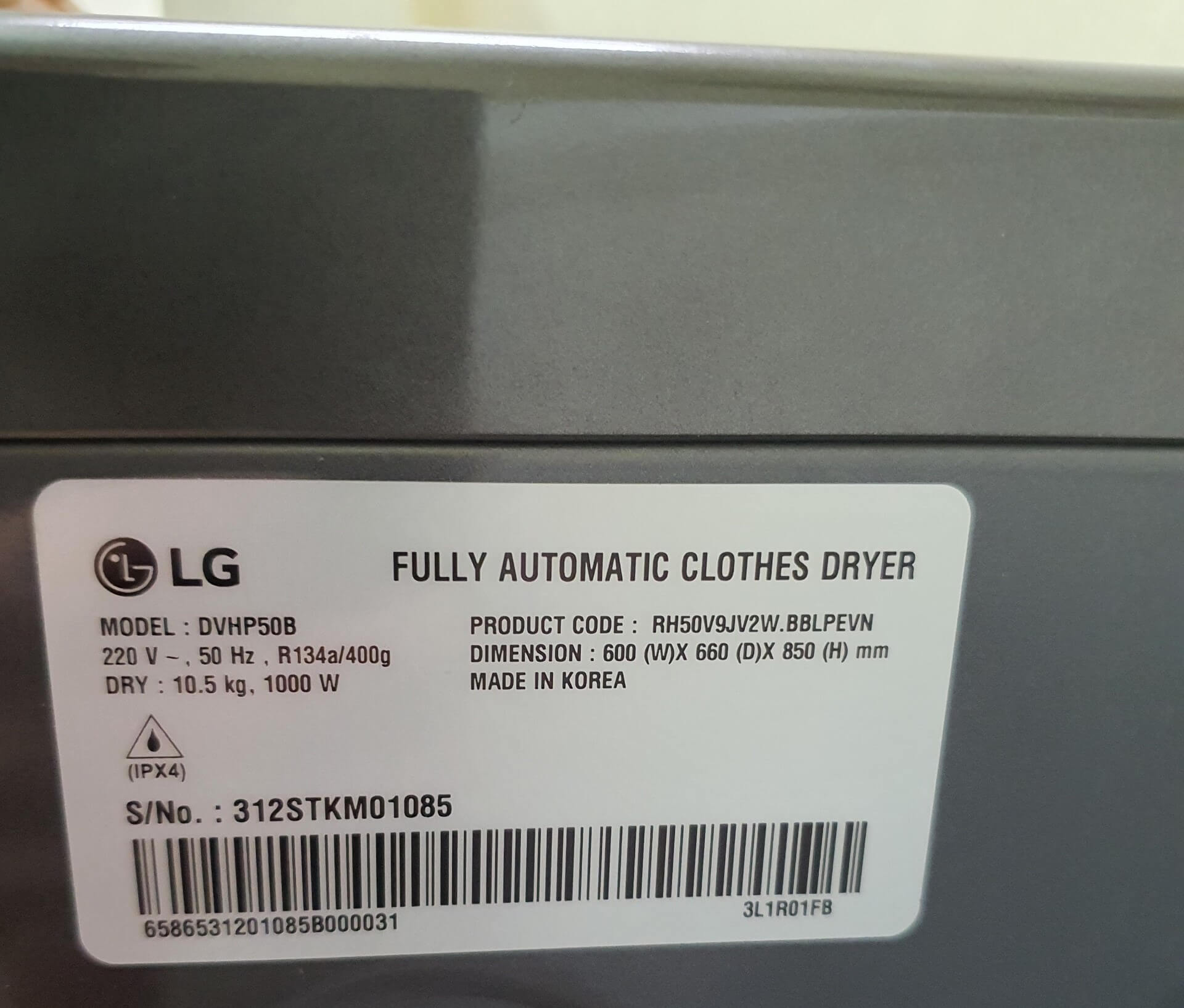 Hình ảnh thực tế máy sấy bơm nhiệt LG 10.5kg  DVHP50B