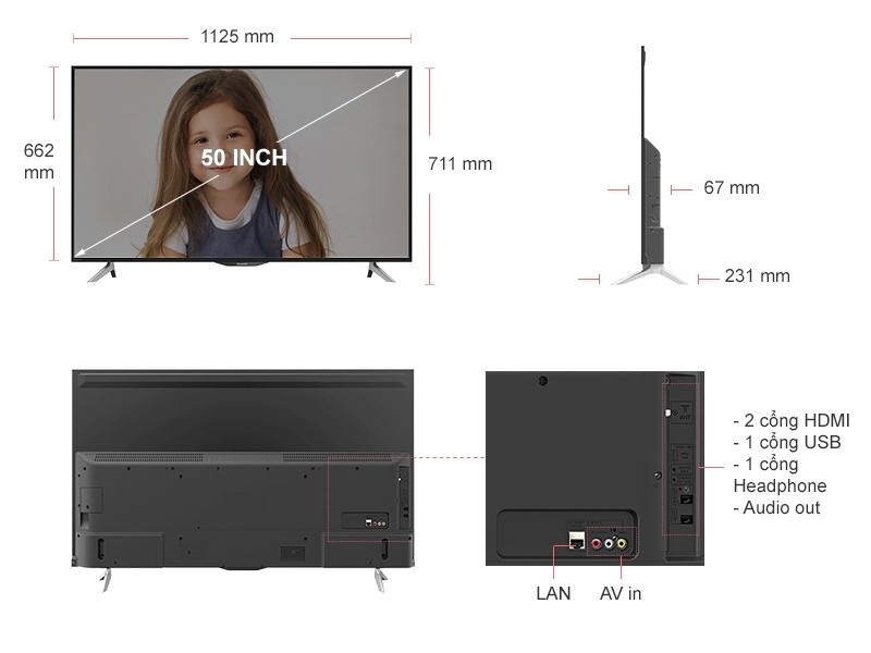 Smart Tivi 4K Sharp LC-50UA6500X thiết kế hiện đại