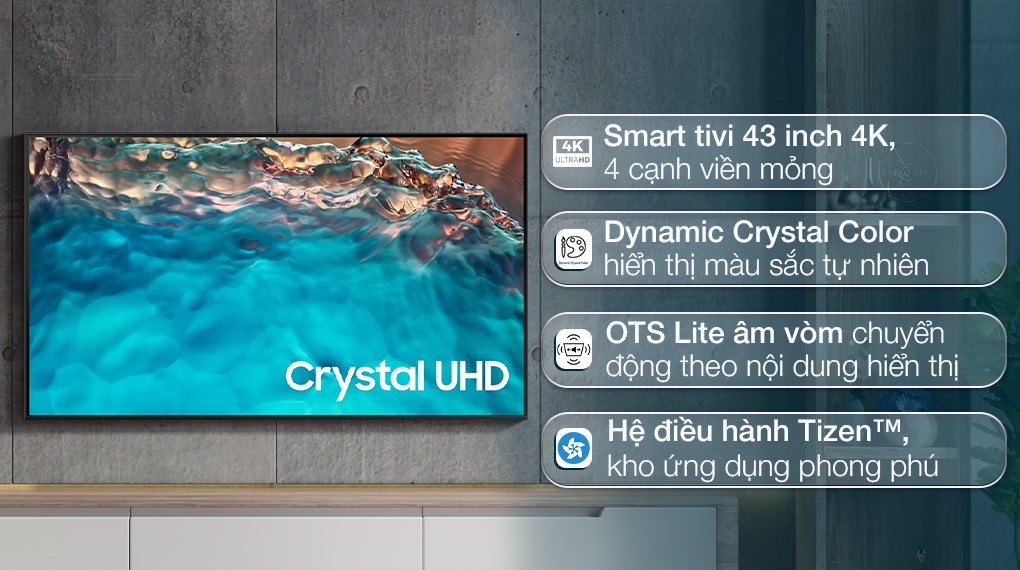 Smart Tivi UHD Samsung 4K 43 inch UA43BU8000KXXV
