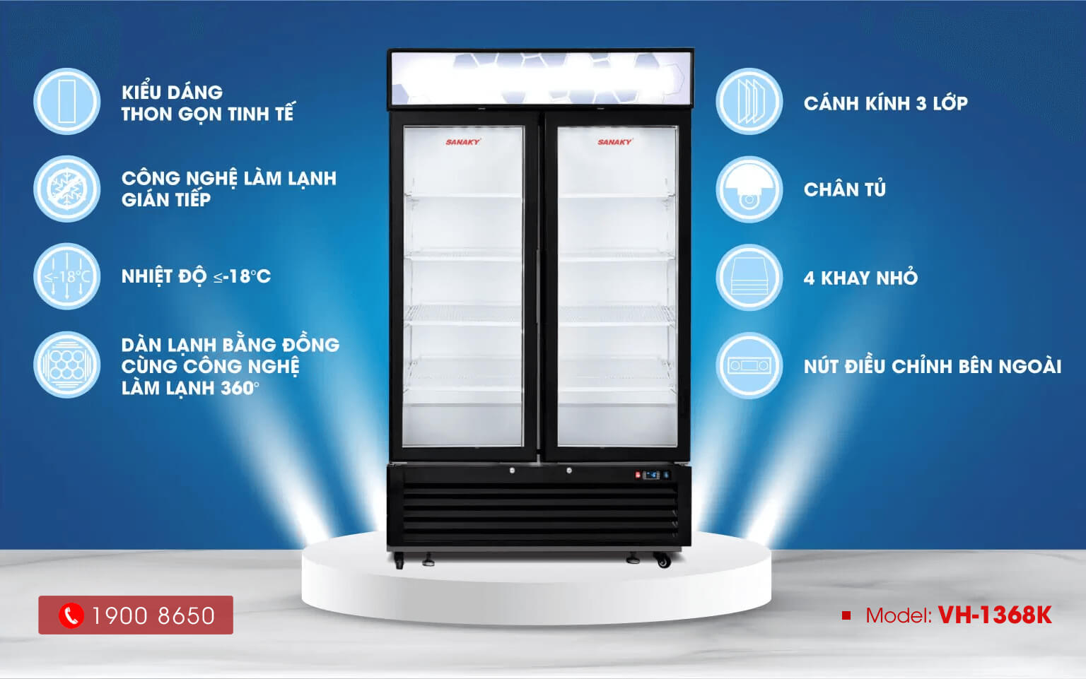Các tính năng nổi bật của tủ đông đứng Sanaky VH-1368K
