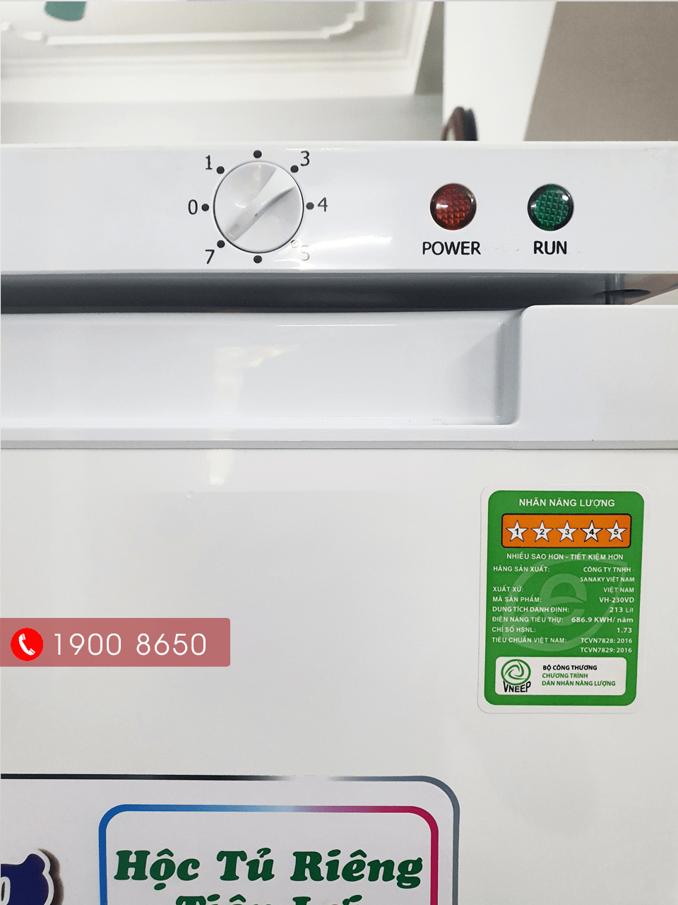 Nút điều chỉnh nhiệt độ 7 mức bên ngoài tủ đông TD.VH230VD tiện dụng