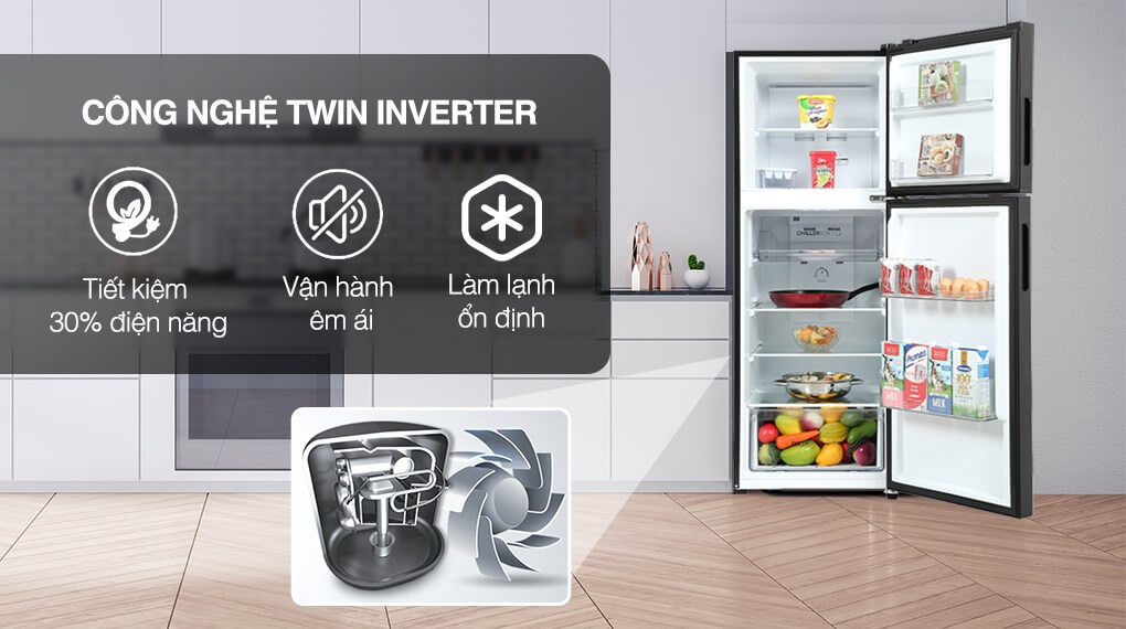 Tủ lạnh tiết kiện điện, chạy êm nhờ công nghệ Twin Inverter