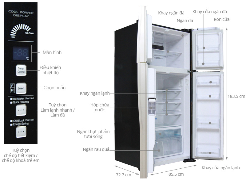 Tủ lạnh Hitachi R-W660FPGV3X GBK thiết kế
