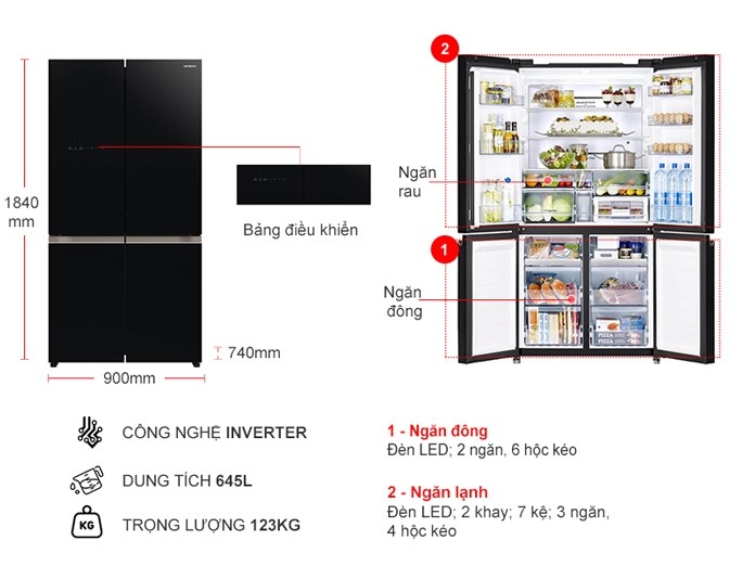 Tủ lạnh Hitachi Inverter 645 lít R-WB700VGV2 (GBK)