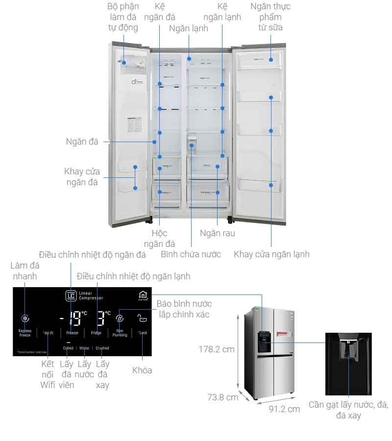 Tủ lạnh side by side LG GR-D247JDS