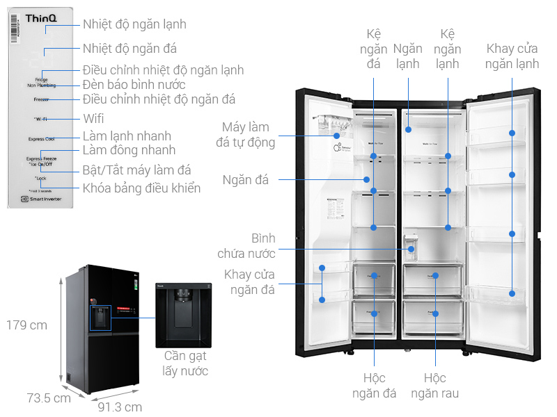 Tủ lạnh LG Inverter 635 Lít GR-D257WB - Thiết kế