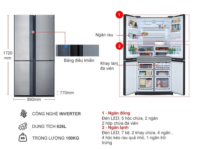 tủ lạnh sharp SJ-FX631V-SL