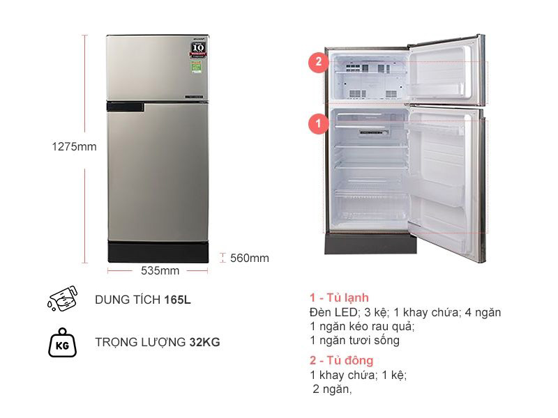 Tủ lạnh Sharp SJ-X176E-CS Inverter 150 lít