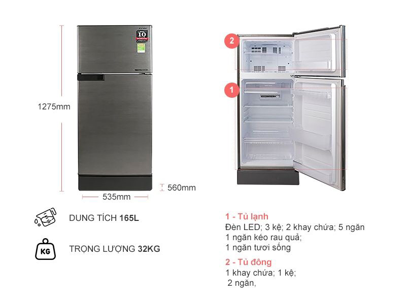 Tủ lạnh Sharp SJ-X176E-DSS thiết kế nhỏ gọn, tinh tế