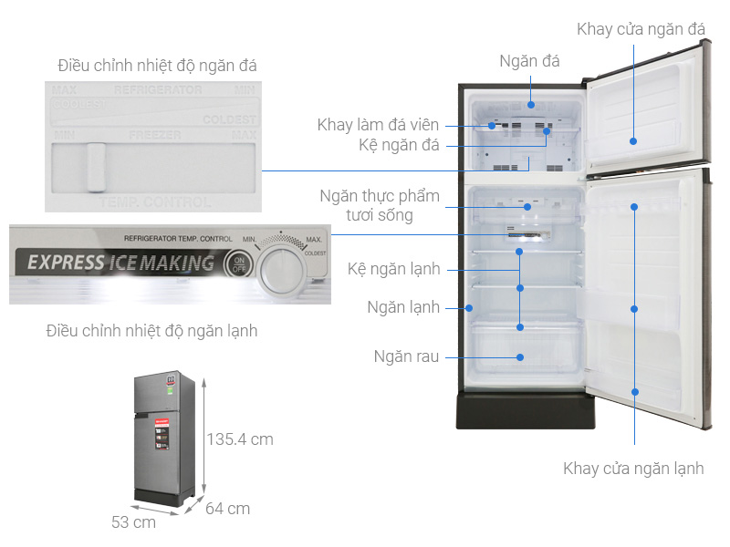 Tủ lạnh Sharp SJ-X196E-DSS thiết kế ngăn đá trên đơn giản