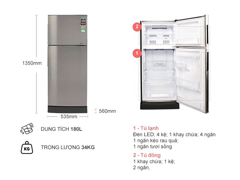 Tủ lạnh Sharp SJ-X196E-SL thiết kế sang trọng