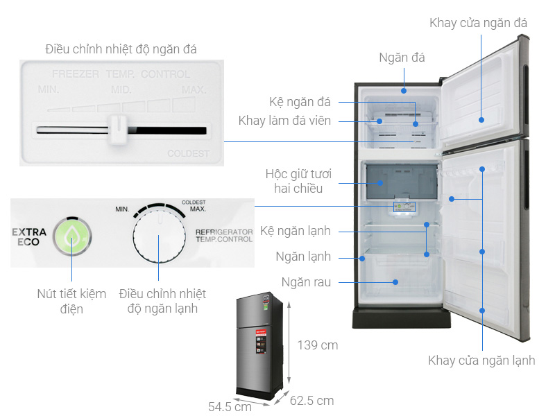 Tủ lạnh Sharp SJ-X201E-DS thiết kế quen thuộc với người tiêu dùng