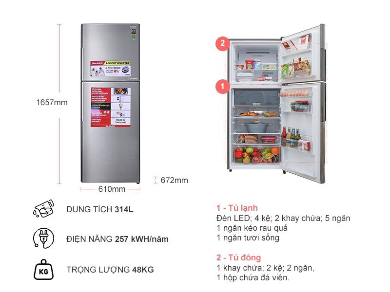 Tủ lạnh Sharp SJ-X316E-SL thiết kế hiện đại, sang trọng