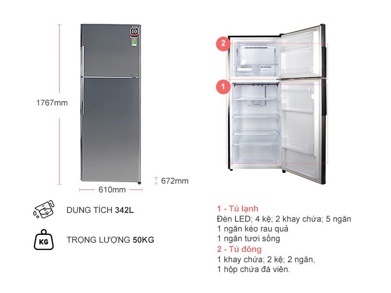 Tủ lạnh Sharp SJ-X346E-SL Inverter 315 lít