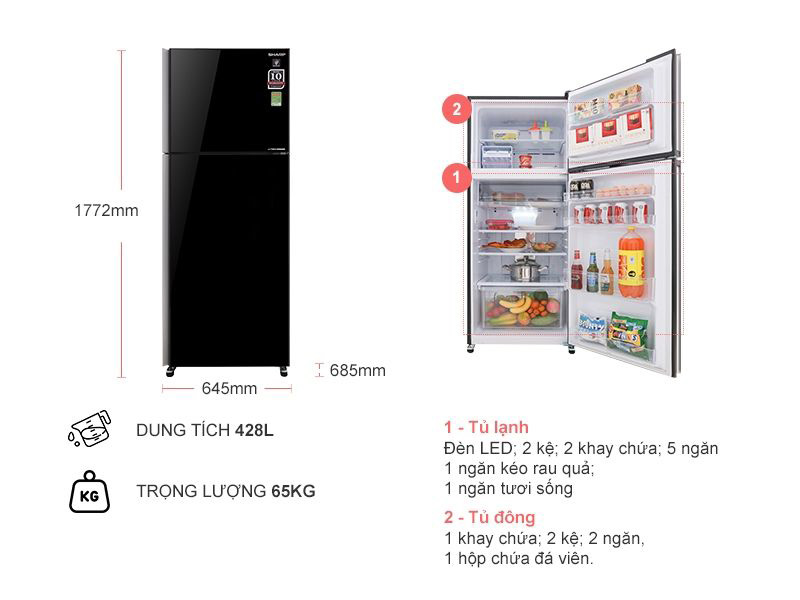 Tủ lạnh Sharp SJ-XP435PG-BK sang trọng và hiện đại