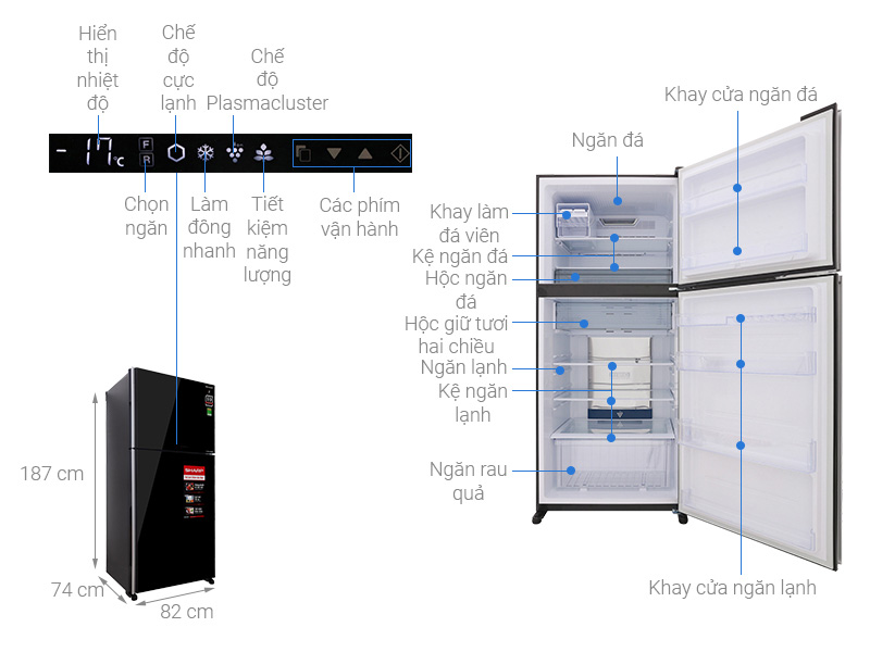 Tủ lạnh Sharp SJ-XP595PG-BK Inverter 556 lít 