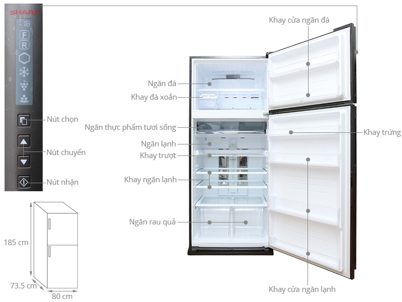 Tủ lạnh Sharp SJ-XP630PG-BK thiết kế sang trọng, bắt mắt